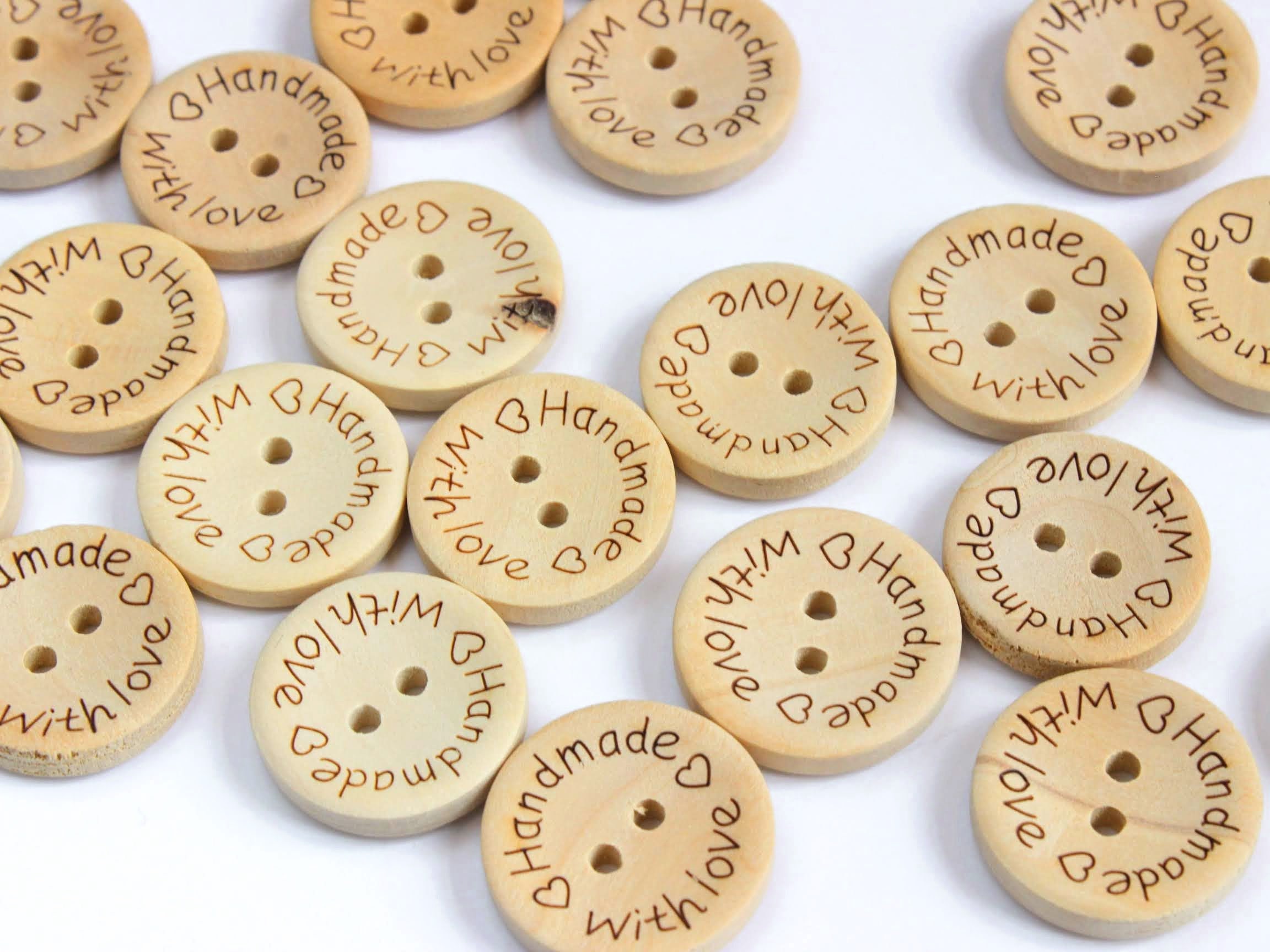 Handmade With Love Buttons, Buttons for Handmade Gift, Handmade Gift  Buttons, Wooden Buttons, Baby Gift Buttons, Buttons for Knitwear, UK 