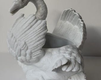 Superb antique French bisque porcelain swan planter