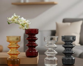 Modern Colorful Glass Vase for Dried Flowers Desktop Decor Sculptural Flower Arrangement Accent for Living Room Shelf Table Home Styling
