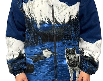 Vintage Wolf Fleecejacke – Warm und Kuschelig | Unisex Winterjacke im Retro-Stil | Mit oder Ohne Kapuze | Selten & Einzigartig