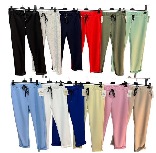 Pantaloni Jogger In Cotone Vita Elastica Donna - Made In Italy - BIWTUP