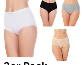 Women's briefs, 3-pack, cotton, elastic, sizes 36-58, white, black, nude, grey