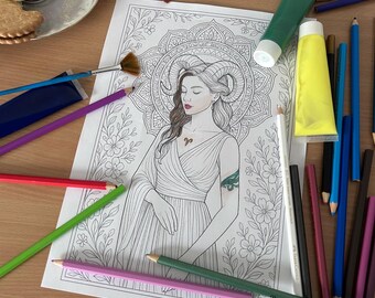 Aries Woman Coloring Page | Digital Download