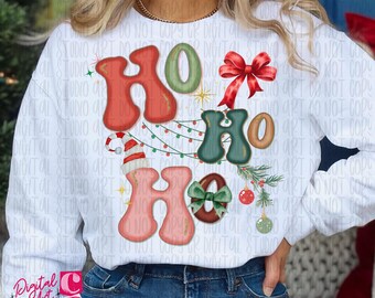 Retro Christmas Ho Ho Ho Png, Preppy Christmas Lights png, Christmas Coquette Digital Sublimation, Retro Santa Shirt Design
