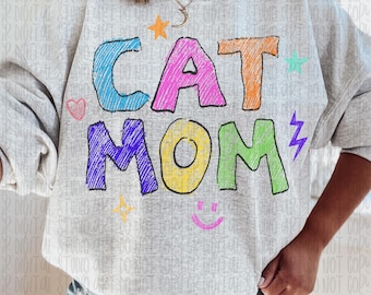 Cat Mom Png, Gift For Cat Mama, Colorful Retro Cat Mom png, Cat Lover Gift, Cat Mom Distressed Instant Download