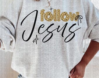 Folge Jesus Png, Christliche Png, Bibel Vers Png, Schrift Png, Gott ist gut Sublimation, Kokette Leopardenmuster Retro Christian Png