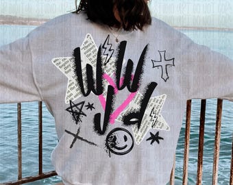 Grunge WWJD Png, Vintage Distressed Christian Bible Verse png, Faith Based Digital Sublimation, Trendy Religious png