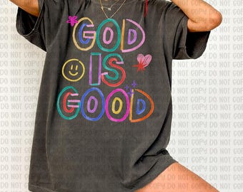 Doodle God Is Good Png, Preppy Retro Christian Bible Verse png, Faith Based Digital Sublimation, Boho Christian png, Trendy Jesus png