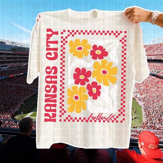 Floral Kansas City png, Retro Football png, KC Game Day png, Checkered Football png, Kansas City Football Sublimation