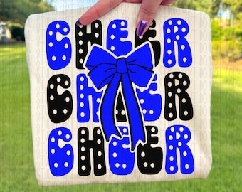 Coquette Cheer PNG, Blue Black Game Day png, Cheerleading Sublimation, Cheer Mom Bow Digital Download