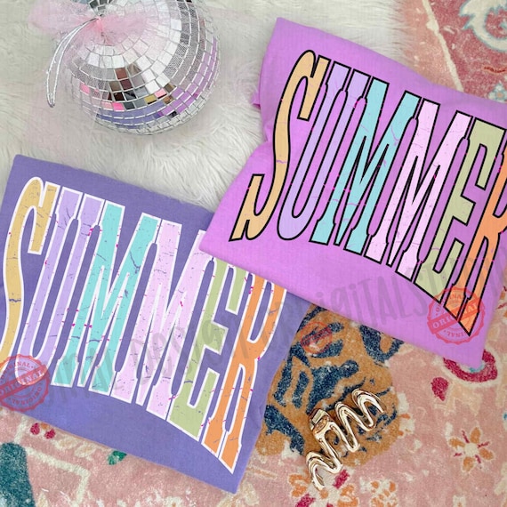 Varsity Summer PNG, Neon Trendy Summer PNG Bundle Digital Download, Distressed Pastel Summer Vibes Colorful Shirt Design