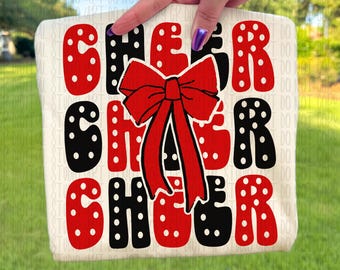 Coquette Cheer PNG, Red Black Game Day png, Cheerleading Sublimation, Cheer Mom Bow Digital Download