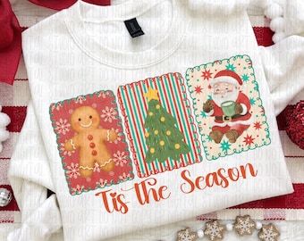 Vintage Tis the Season png, Watercolor Christmas png, Santa Gingerbread Christmas Tree Digital Download