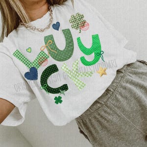 Faux Patchwork Lucky Png, Preppy St Patricks Day Png, Lucky Png, Faux Quilted Shamrock Png, Retro Pattys Day Digital Download