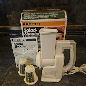 Vintage PRESTO SALAD SHOOTER Elektro-Hobel / Shredder 02910 Weiß