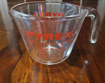 Vintage Pyrex One Cup Glass Measuring Cup Metric & Ounces w/ Red Letters 508 USA