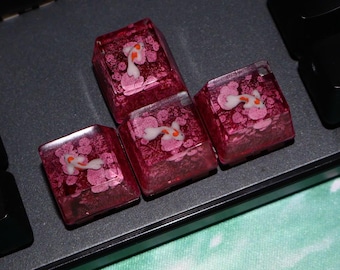Handmade Pink Koi Small Fish Resin Arrow Keycaps - OEM Profile Set