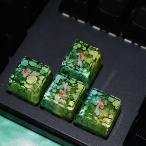 Green Koi Arrow Keycap Set | Handmade Resin Keycaps for Arrow Cluster