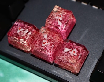 Red Koi Fish Resin Arrow Keycaps, Handmade Ruby Ocean Theme Mechanical Keyboard WASD Keys