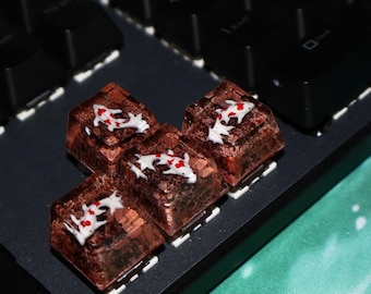 Handmade Resin Koi Fish Arrow Keycaps, Copper Red Metallic Finish, Mechanical Keyboard WASD Keys