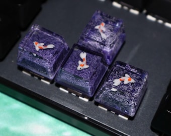Purple Resin Fish Arrow Keycaps – Handmade Artisan Keyboard Keys