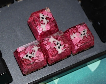 Handmade Pink Koi Resin Arrow Keycap Set, 2D Artisan Keyboard Keys