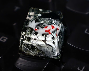 Handmade Smoke Crystal Koi Resin Keycap (1u R4) – Clear-Gray Pond, High-Gloss, MX-style Compatible