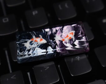 Handmade Koi Pond Enter Keycap | Purple & Silver Resin Artisan Keycap | Polished Finish Winter Gift
