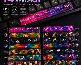 Teclas de barra espaciadora con diseño de estanque de carpas koi hechas a mano, teclas de teclado artesanales de resina, 6.25u (compatibles con Cherry MX)