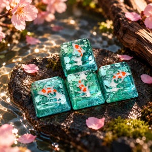 Handmade Koi Fish Artisan Keycap Set – Glossy Resin, Mechanical Keyboard