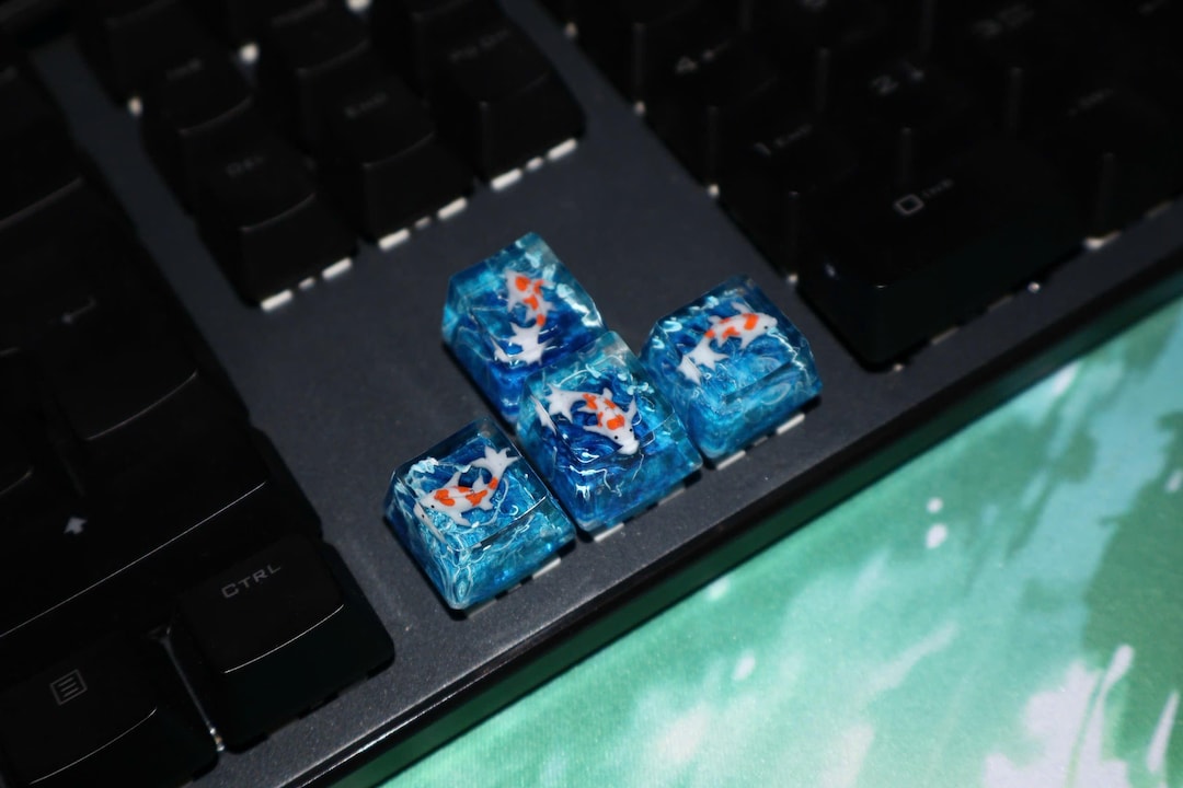 Handmade Blue Koi Fish Resin Arrow Keycaps, Ocean Theme Mechanical ...