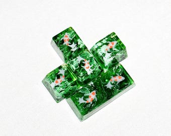 Handmade Koi Fish Resin Artisan Keycap Set – Glossy Green Arrow Keys