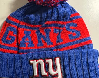 NY Blue & White Kids Beanie with Red Stripe vintage 70s beanie hat red white and blue striped stocking  main image 2