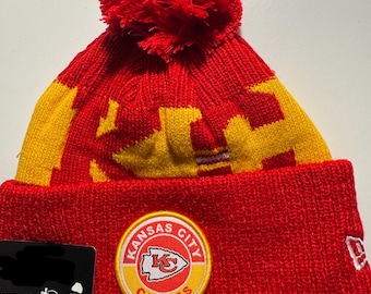 Kansas City Chiefs mössa med pompom i vuxenstorlek
