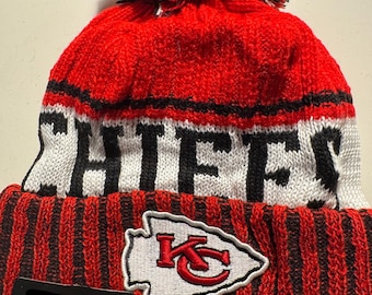 Kansas City Chiefs mössa med pompom i vuxenstorlek