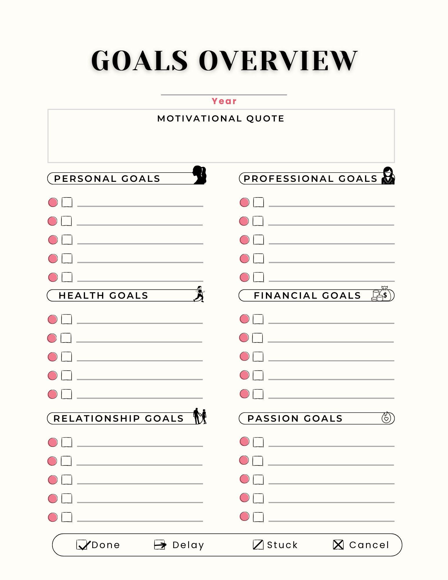 Goals Life Planner Printable Digital Daily Weekly Planner Goal Setting ...