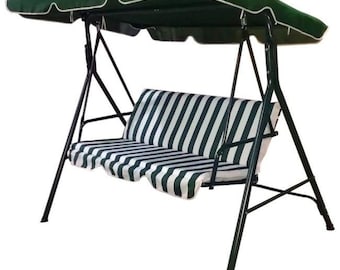 3-Person Garden Swing, Green/Cream Metal Frame, Polyester Cushions