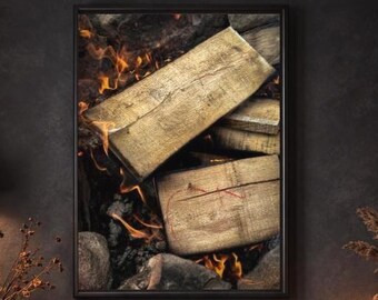 Moody Fire Photography Print | Warm, Cozy Ambient Decor