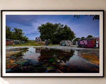 Graffiti Wall Art | Urban Reflection Photography | Moody Street Art Print | Industrial Decor | Pittsburgh Photography