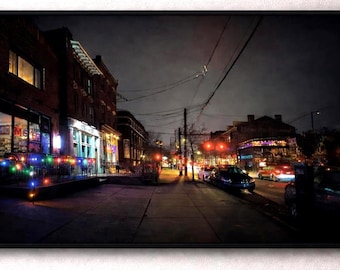 Moody Pittsburgh Night Photography Print | Urban Street Neon Light Wall Art