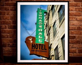 Terrace Hall Hotel Neon Sign Print | Vintage Jazz Club Photography, Moody Atmosphere Wall Art