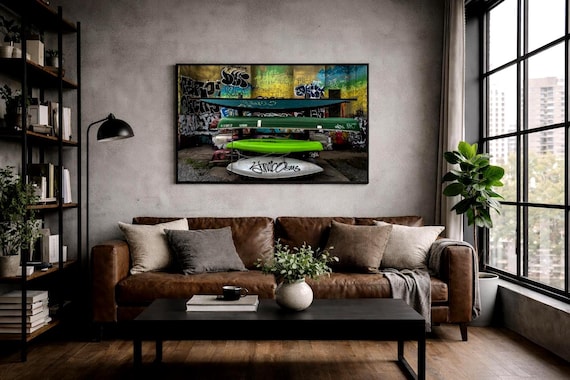Graffiti Canoes Print | Urban Street Photography, Industrial Loft Art