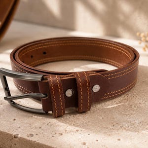 Handmade Brown Genuine Leather Belt | Full Grain Casual Dress Accessory