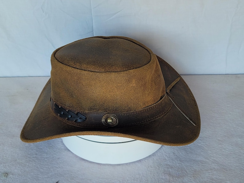 Rustic Fitted Hat Handmade Brown Leather Cowboy Hat | Rustic Western Headwear - Etsy
