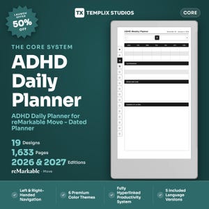 ADHD Daily Planner for reMarkable Move | Hyperlinked PDF, 3200 Pages, 2026-2027