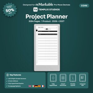 Project Planner for reMarkable Move | Charter, WBS, Timeline, Budget, Risk Register, Hyperlinked PDF