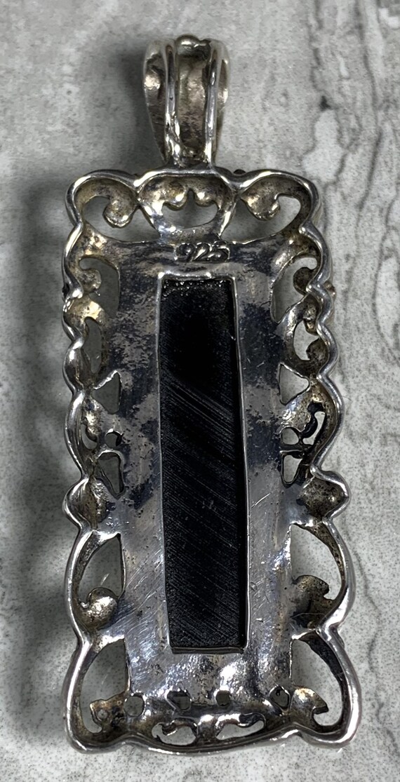 Sterling Silver And Onyx Rectangular Scroll Pende… - image 6