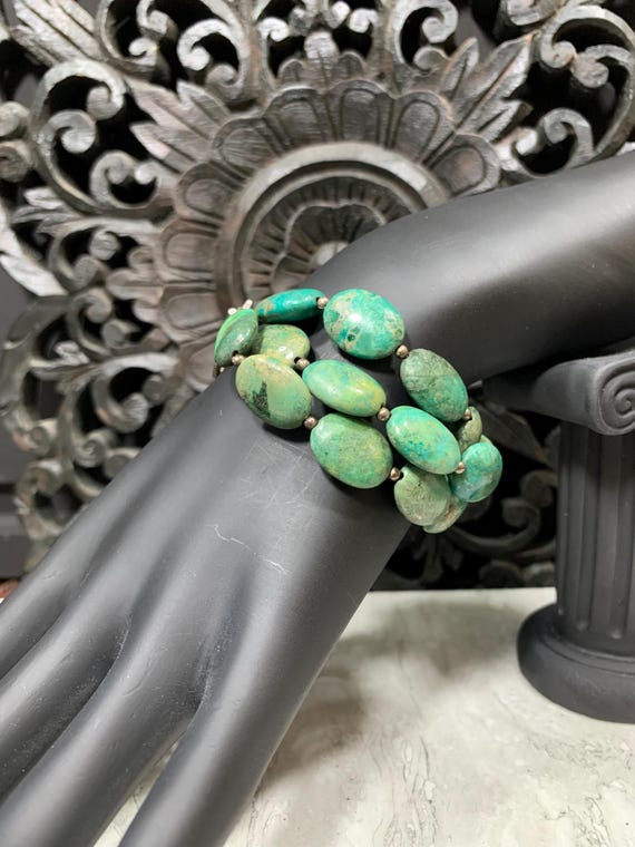 Turquoise And Sterling Silver 3 Strand Beaded Bra… - image 1