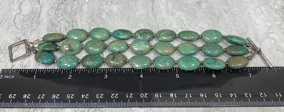 Turquoise And Sterling Silver 3 Strand Beaded Bra… - image 10
