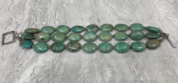 Turquoise And Sterling Silver 3 Strand Beaded Bra… - image 9